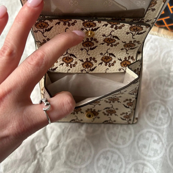 Tory Burch Blake Color Block Mini Wallet Orange Citrine Curly Ditsy Logo - Picture 7 of 10